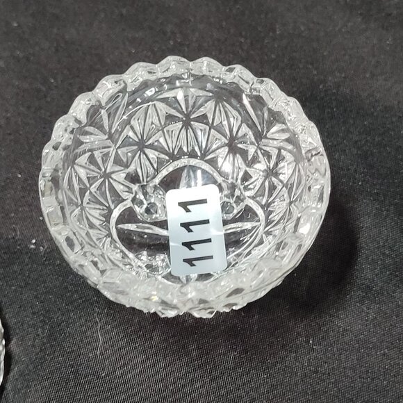 Hofbauer Byrdes Lead Crystal Clear Cut Bird Small Round Trinket Dish Lid Germany - Picture 4 of 6